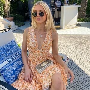 Caroline constas orange mini dress summery airy tiered ruffles